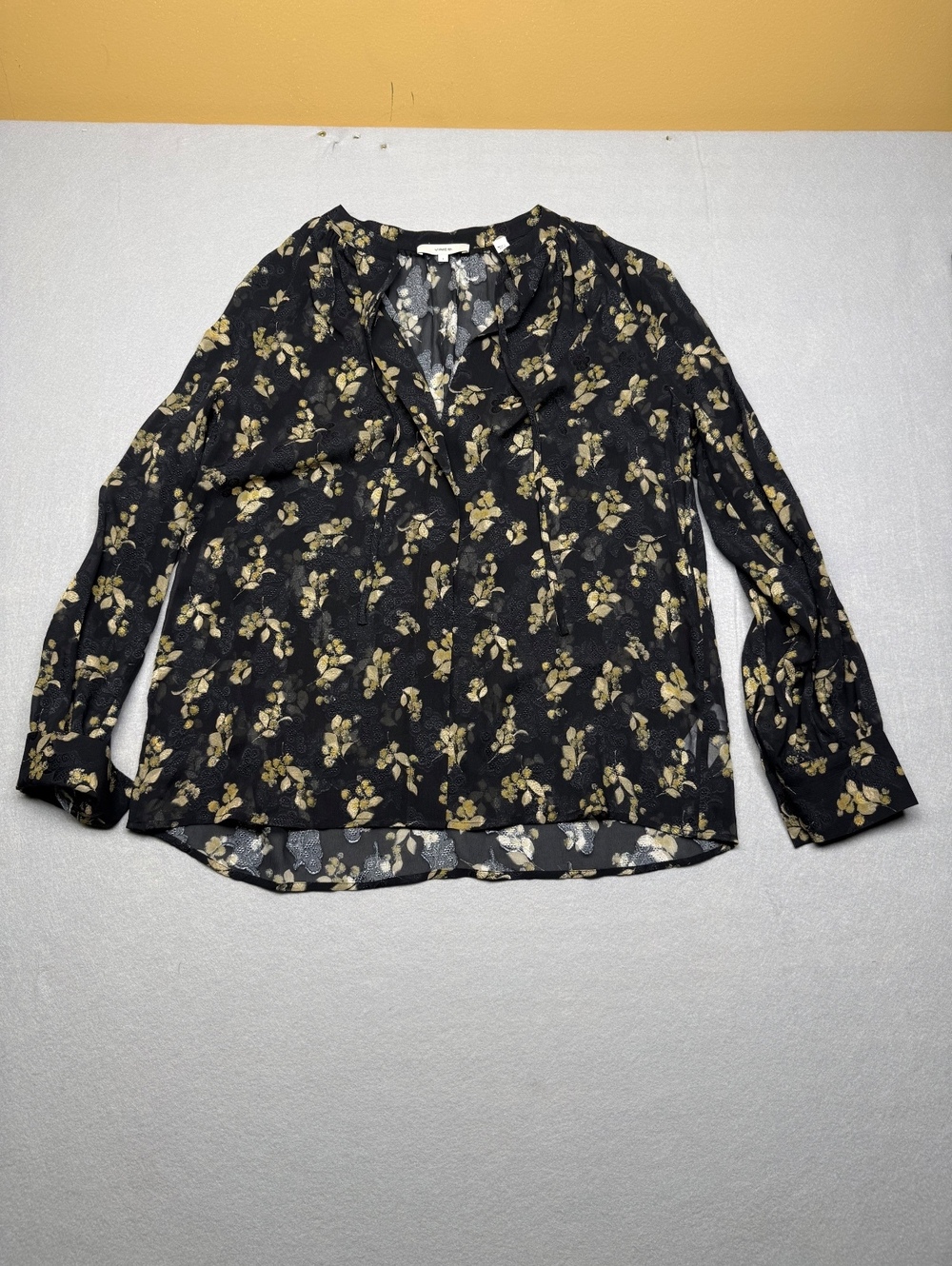 Vince Floral Blouse Women Small Black Yellow